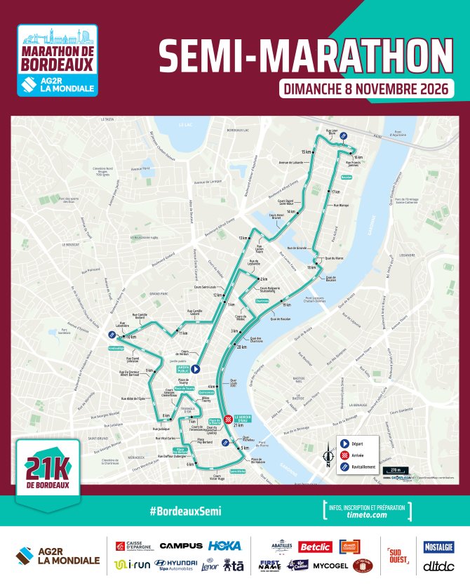 Plan du Semi-Marathon de Bordeaux 