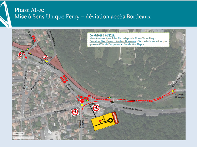 Plan de déviation de la mise en sens unique de la rue Jules Ferry