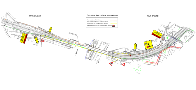 Plan de déviation de la Piste Cyclable du pont d'Aquitaine, sens Extérieur