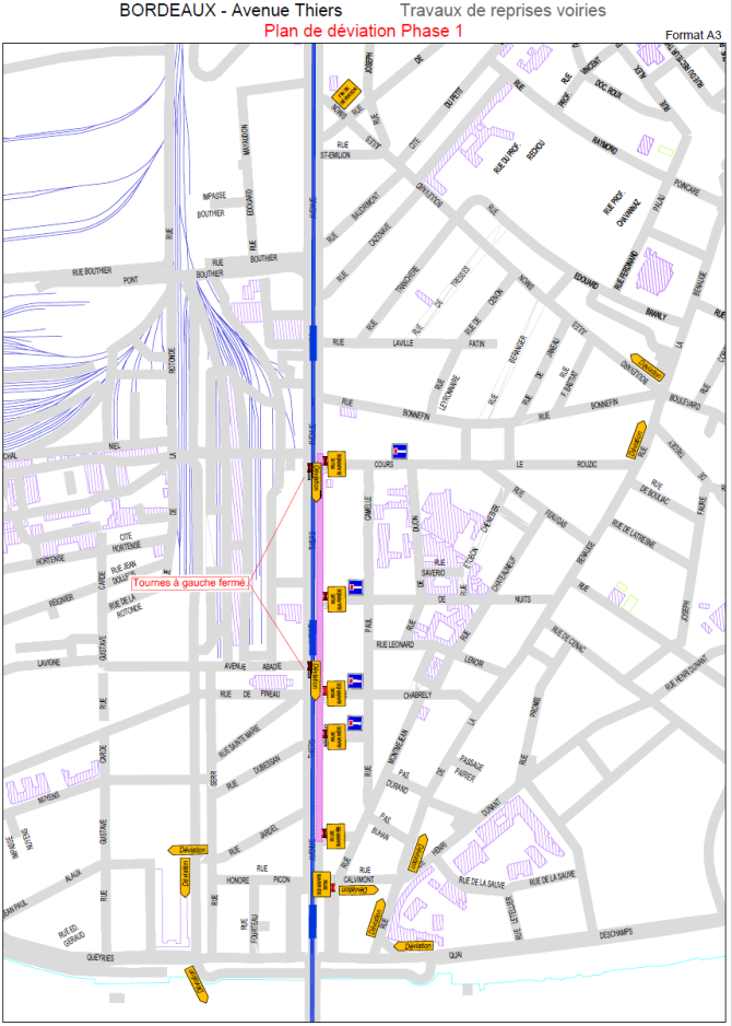 Déviation du chantier de réfection de l'Avenue Thiers - Phase 1