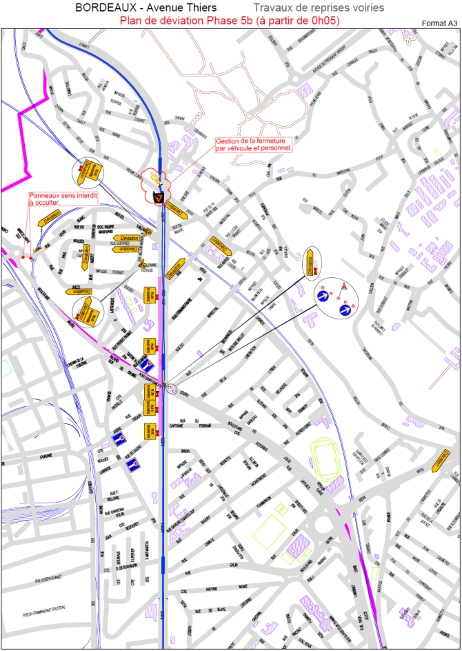 Déviation du chantier de réfection de l'Avenue Thiers - Phase 5b