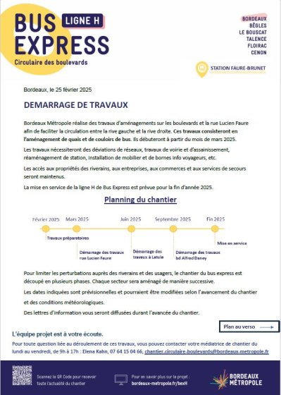 Lettre info Bus Express Station Faure-Brunet