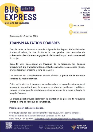 Transplantation d'arbres - Bus Express H